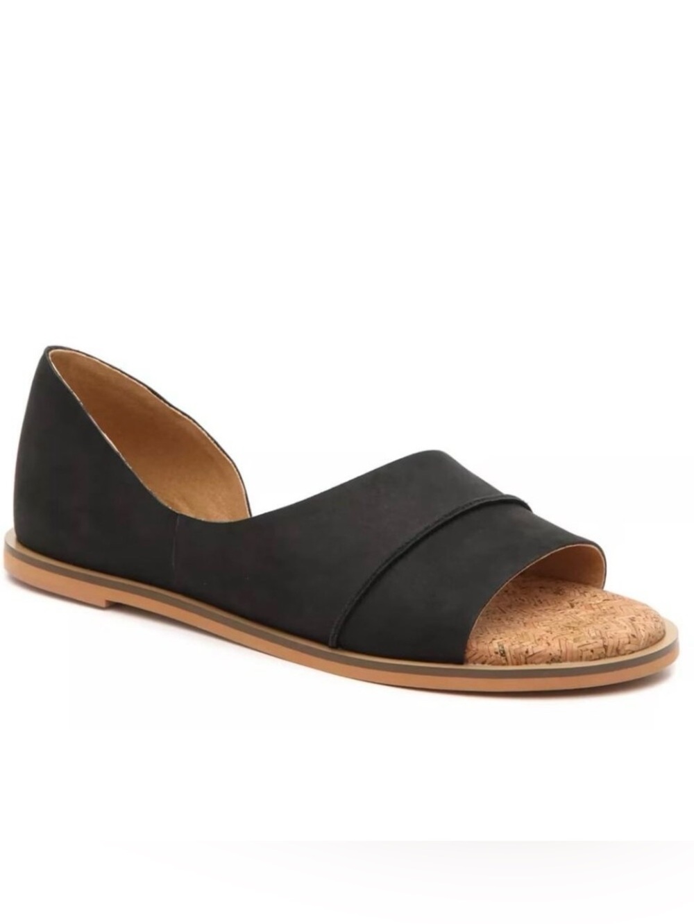 NIB LUCKY BRAND Fentin 2 d'Orsay Black Leather Flats Open Toe 6